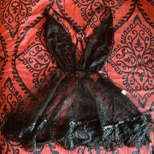 Black Lingerie Sheer Mesh Babydoll Dress
